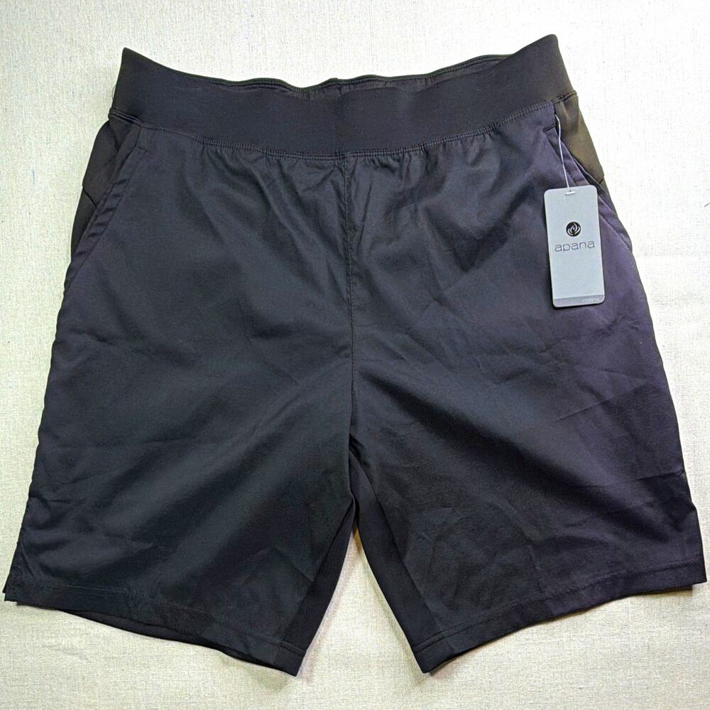 Apana Mens Athletic Shorts 9" Inseam Drawstring Pockets Black Size M MA2322